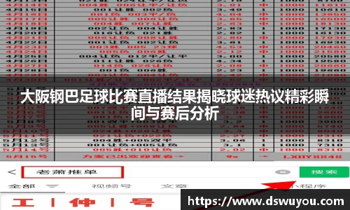 大阪钢巴足球比赛直播结果揭晓球迷热议精彩瞬间与赛后分析